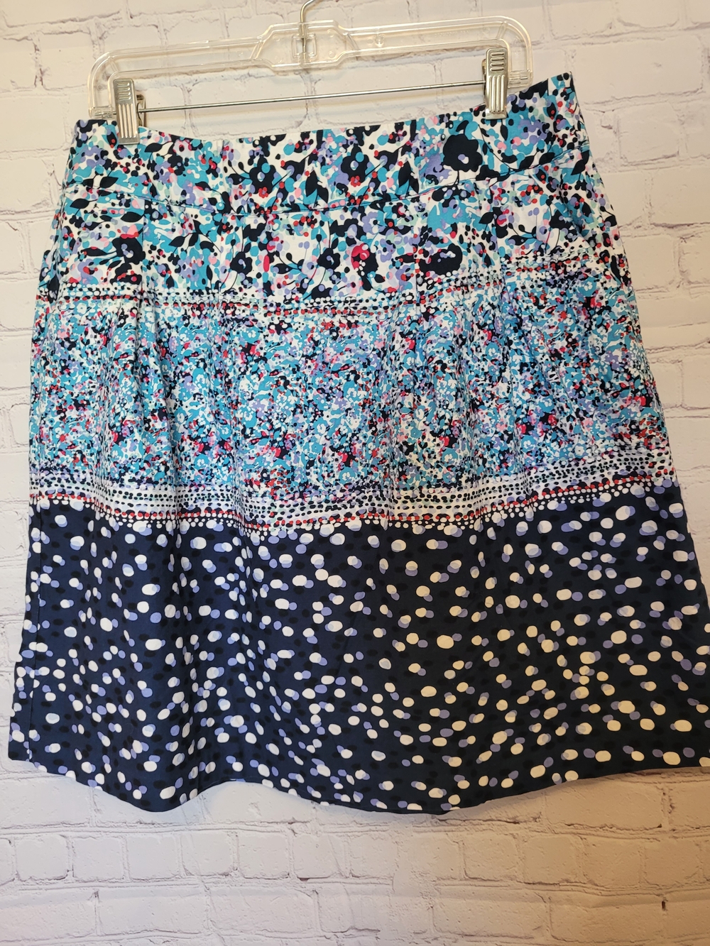 Van Heusen Size 14 Multi Blue Pattered A Line Cotton Skirt Spring Fashion